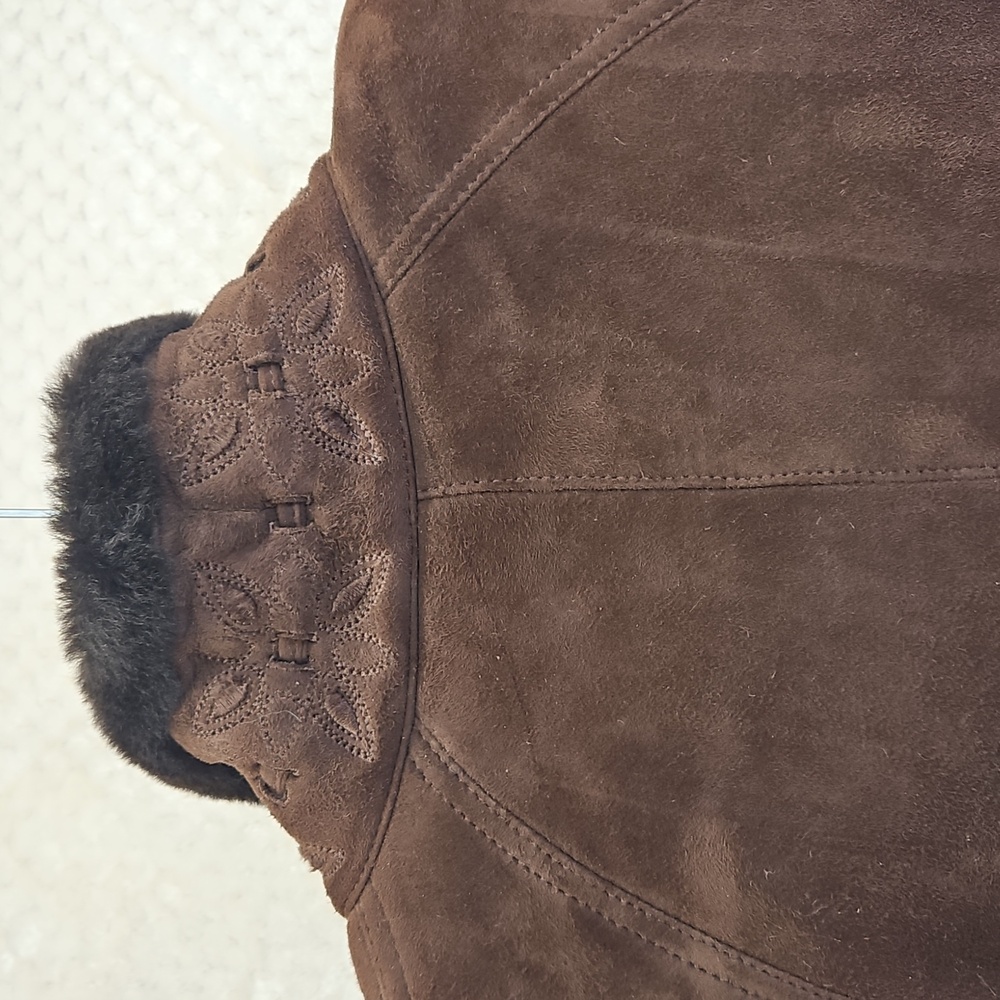 Chocolate Brown Suede Shearling Women's Coat Knee Length VTG Sz 6 Luxurious - Picture 7 of 11
